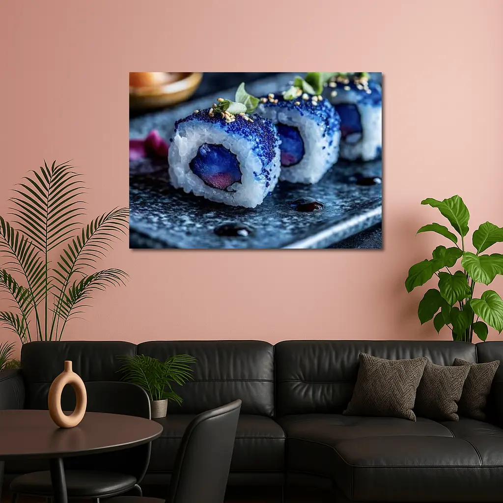 Blue Caviar Sushi Rolls Dark Stone Plate – Wall Art