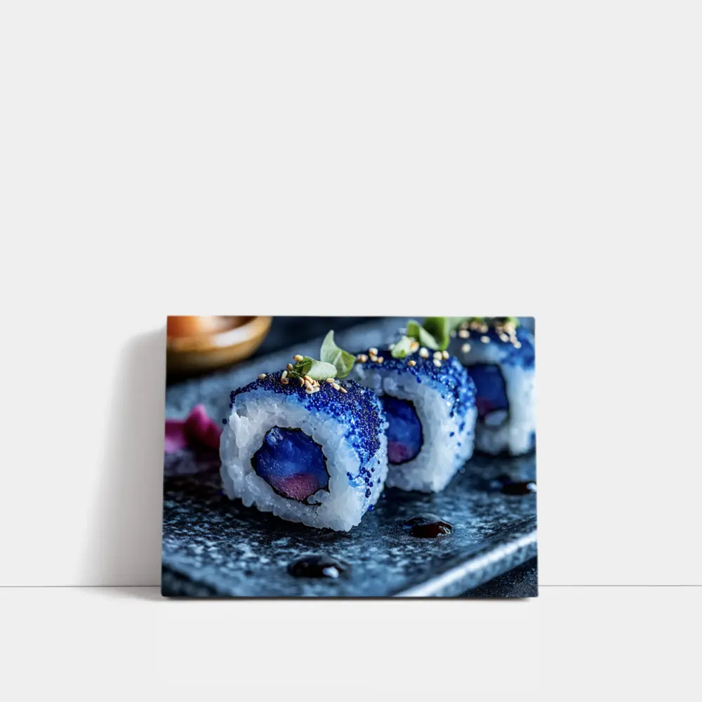 Blue Caviar Sushi Rolls Dark Stone Plate – Wall Art