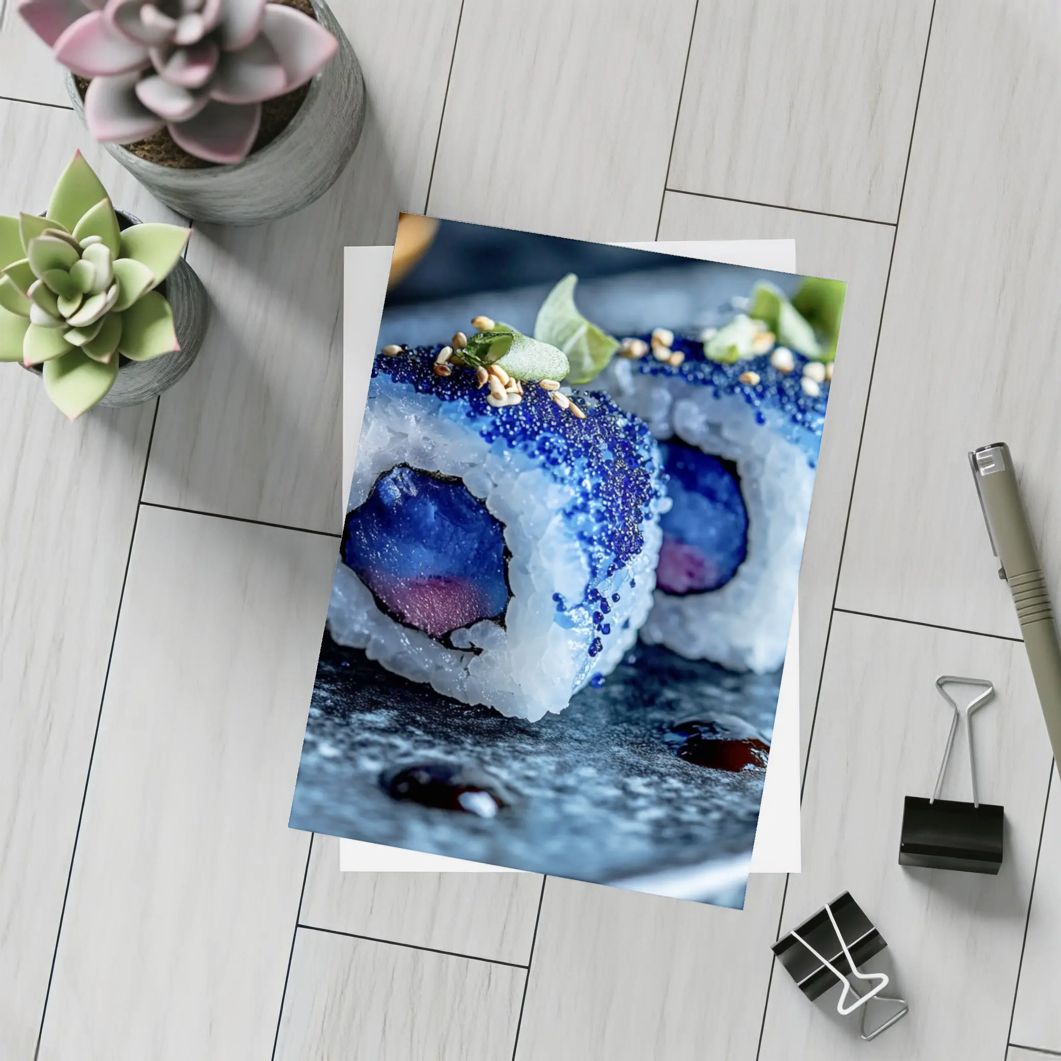 Blue Caviar Sushi Rolls Dark Stone Plate – Postcards