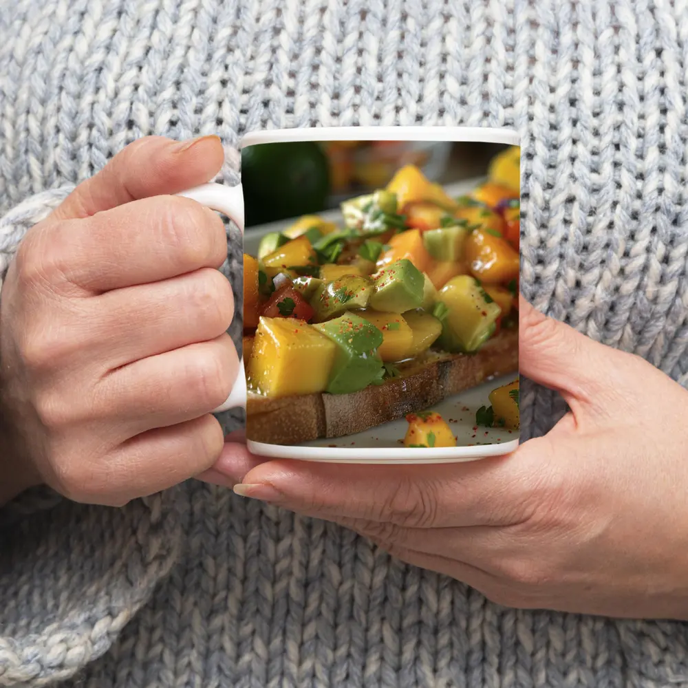 Mango Avocado Salsa Toast Close Up – Mugs