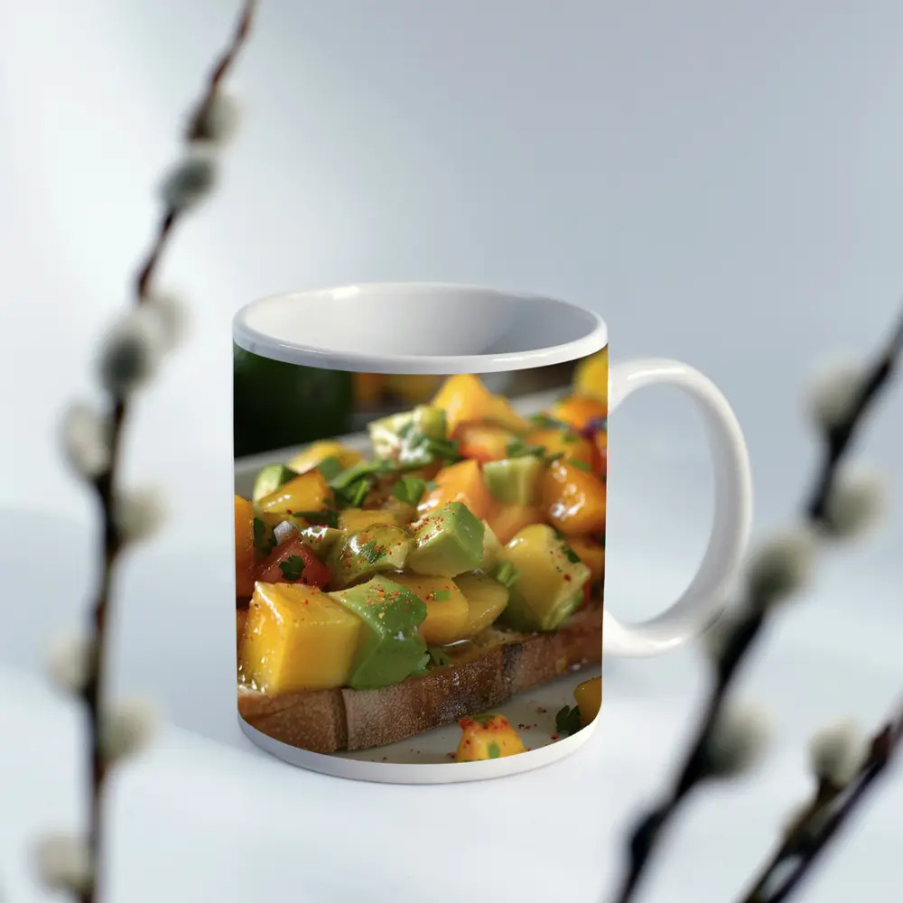 Mango Avocado Salsa Toast Close Up – Mugs