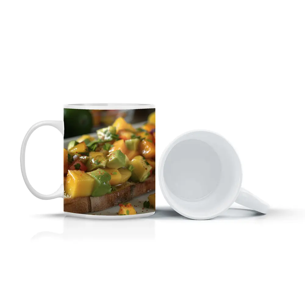 Mango Avocado Salsa Toast Close Up – Mugs