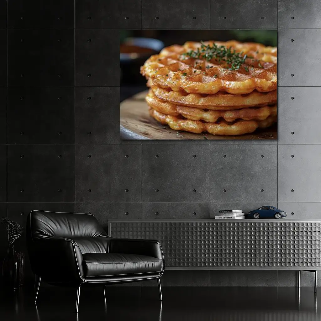 Golden Crispy Waffles Stack Herb Topped – Wall Art
