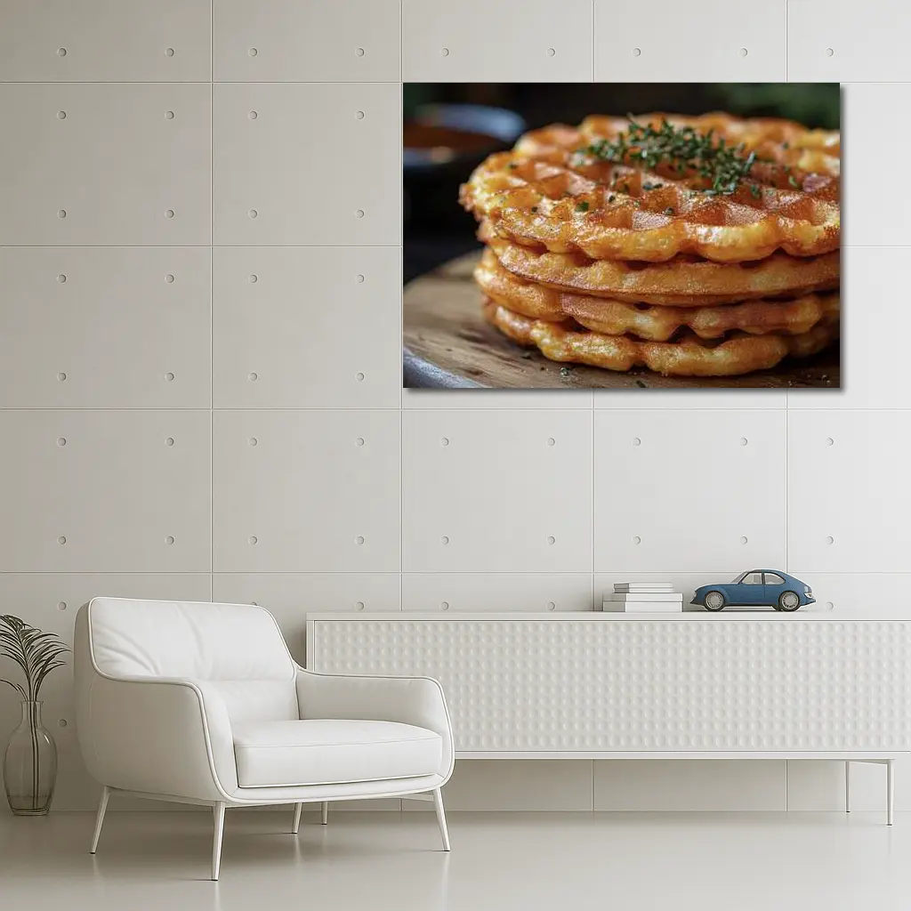 Golden Crispy Waffles Stack Herb Topped – Wall Art