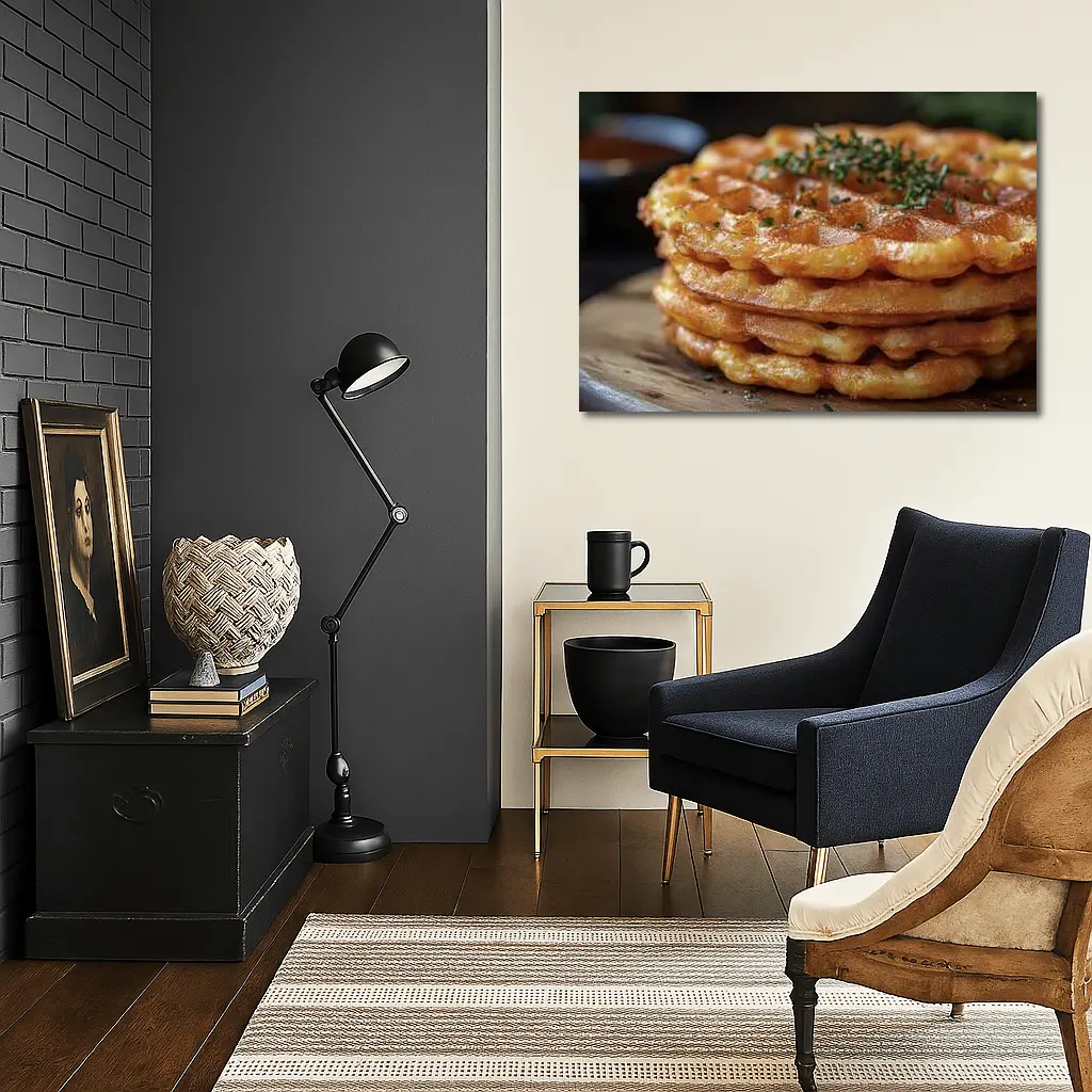 Golden Crispy Waffles Stack Herb Topped – Wall Art