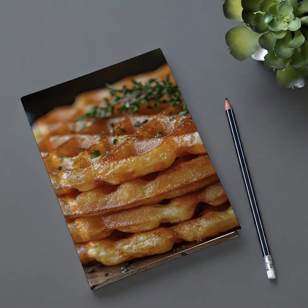 Golden Crispy Waffles Stack Herb Topped – Notebooks
