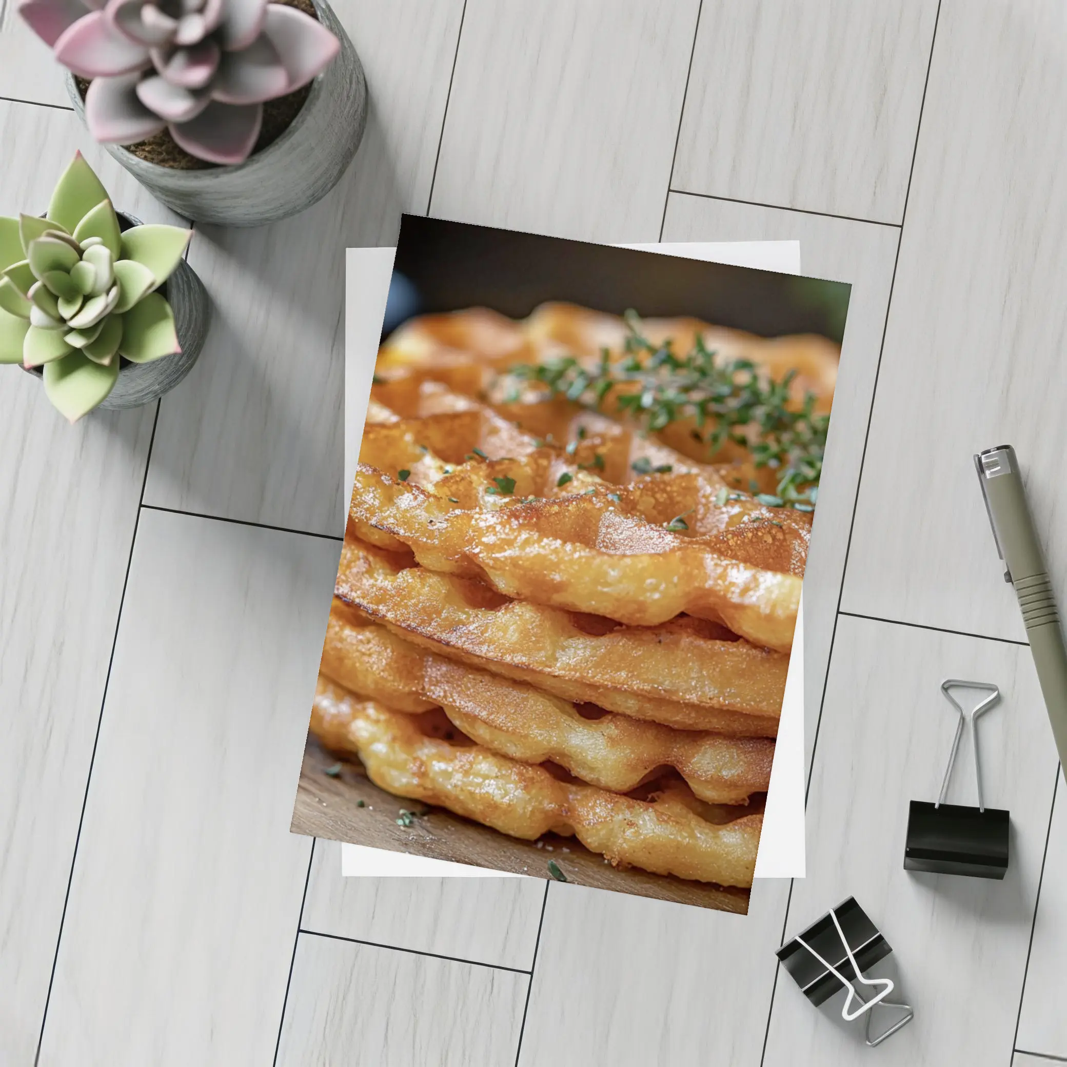 Golden Crispy Waffles Stack Herb Topped – Postcards