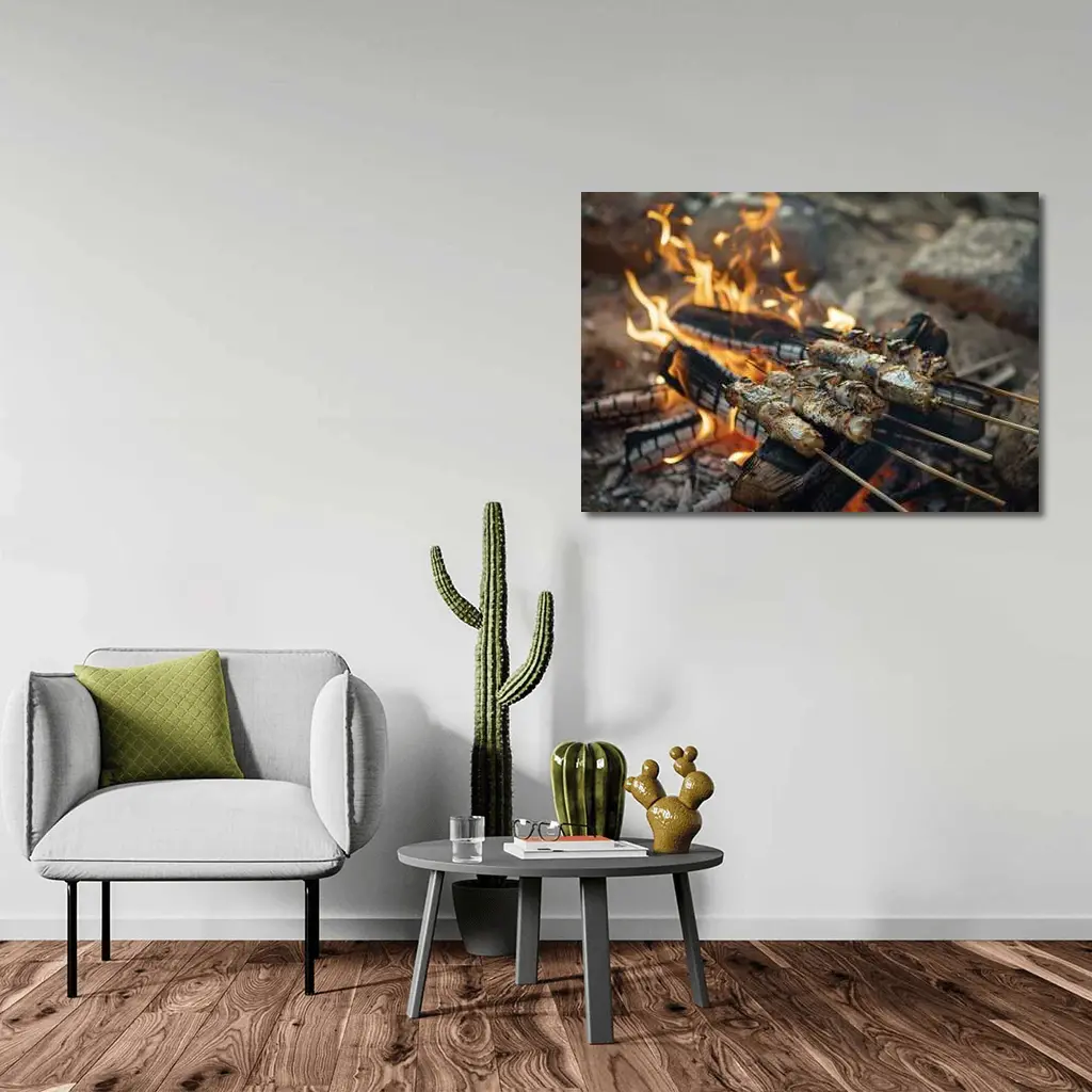 Grilled Skewers Over Open Campfire Flames – Wall Art