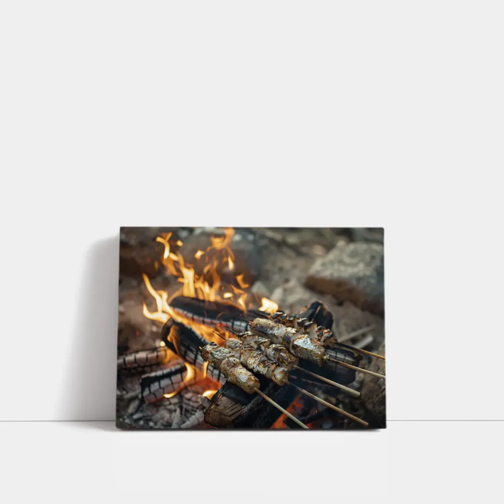 Grilled Skewers Over Open Campfire Flames – Wall Art