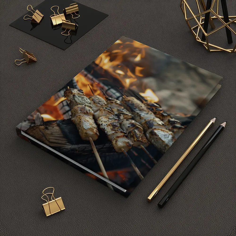 Grilled Skewers Over Open Campfire Flames – Notebooks