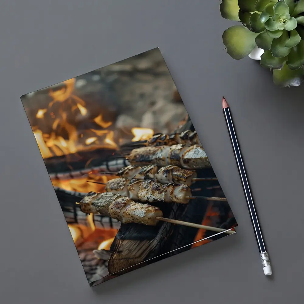 Grilled Skewers Over Open Campfire Flames – Notebooks