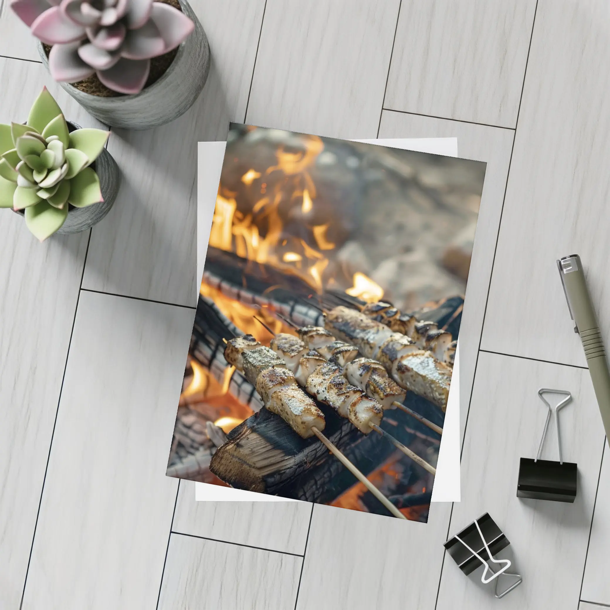 Grilled Skewers Over Open Campfire Flames – Postcards