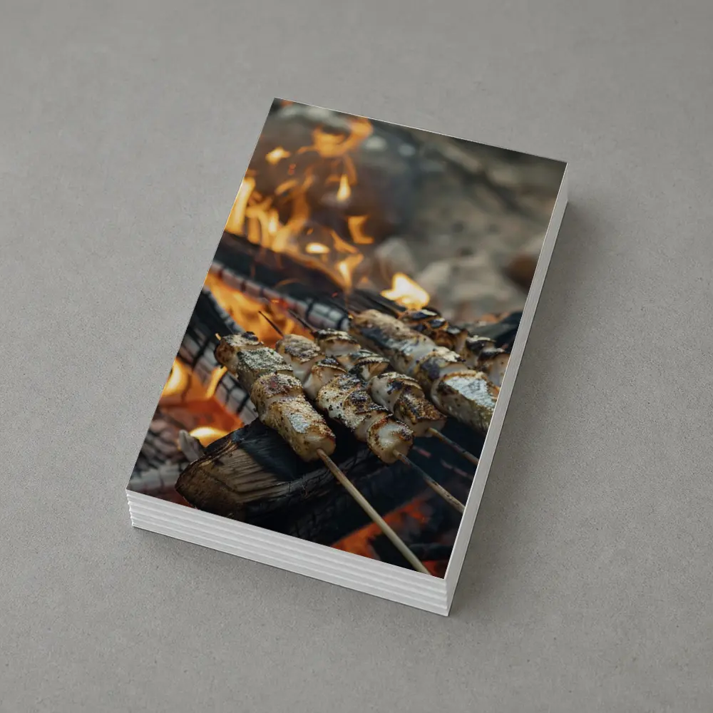 Grilled Skewers Over Open Campfire Flames – Postcards