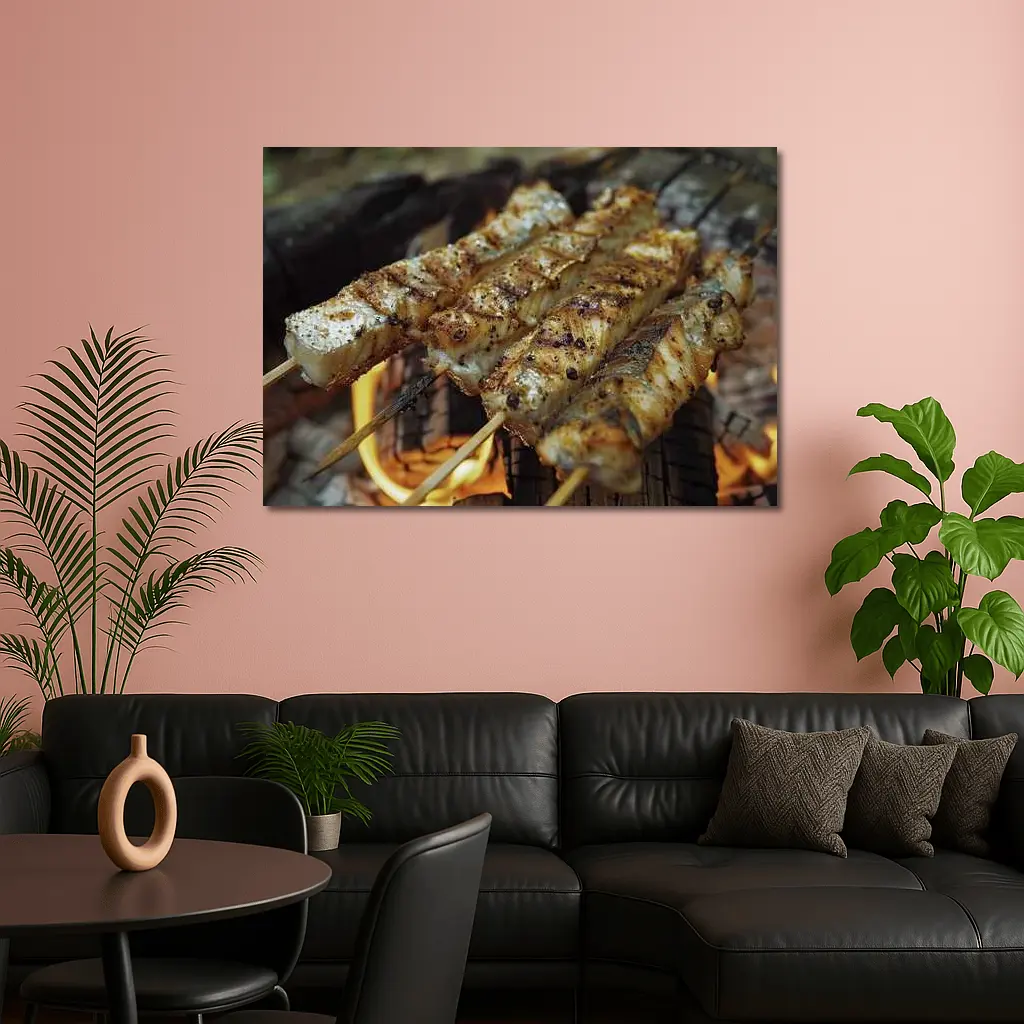 Grilled Fish Skewers Over Open Campfire – Wall Art