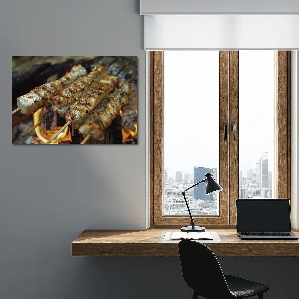 Grilled Fish Skewers Over Open Campfire – Wall Art