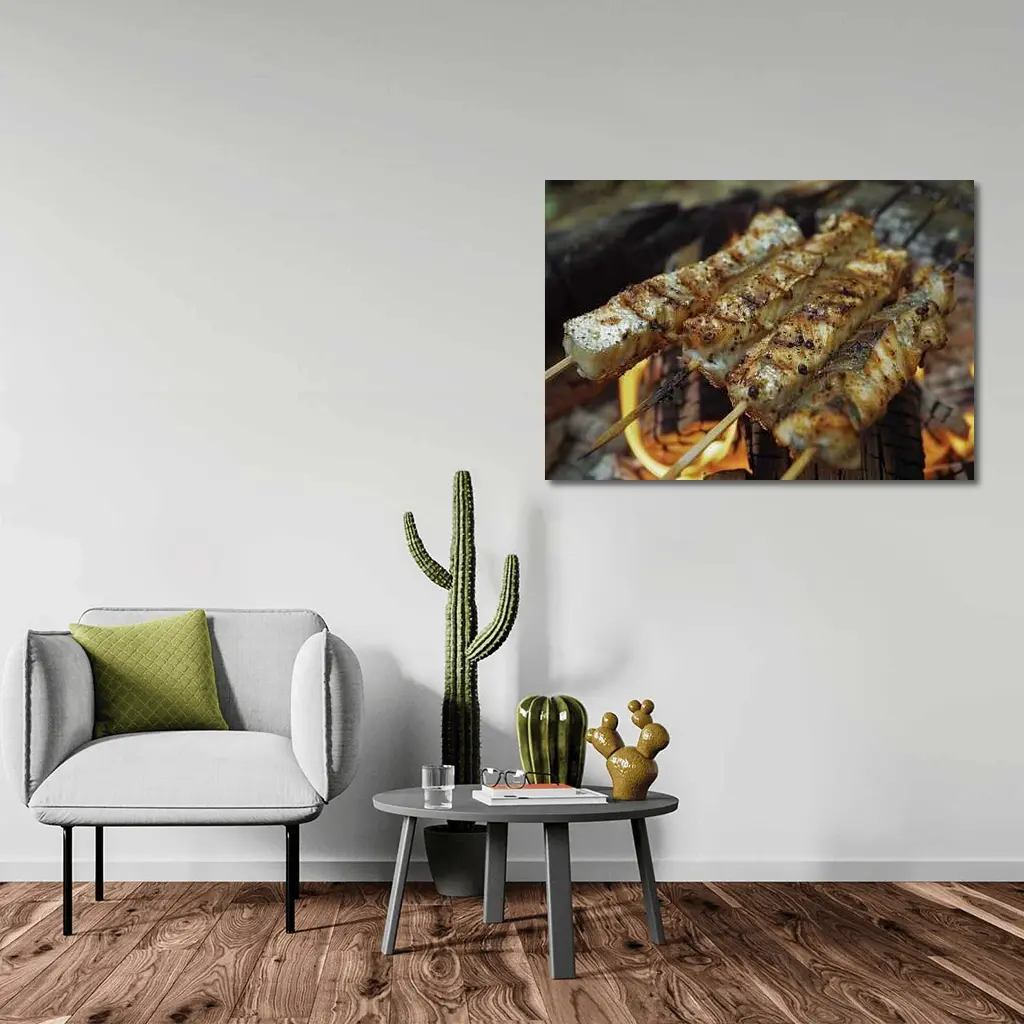 Grilled Fish Skewers Over Open Campfire – Wall Art