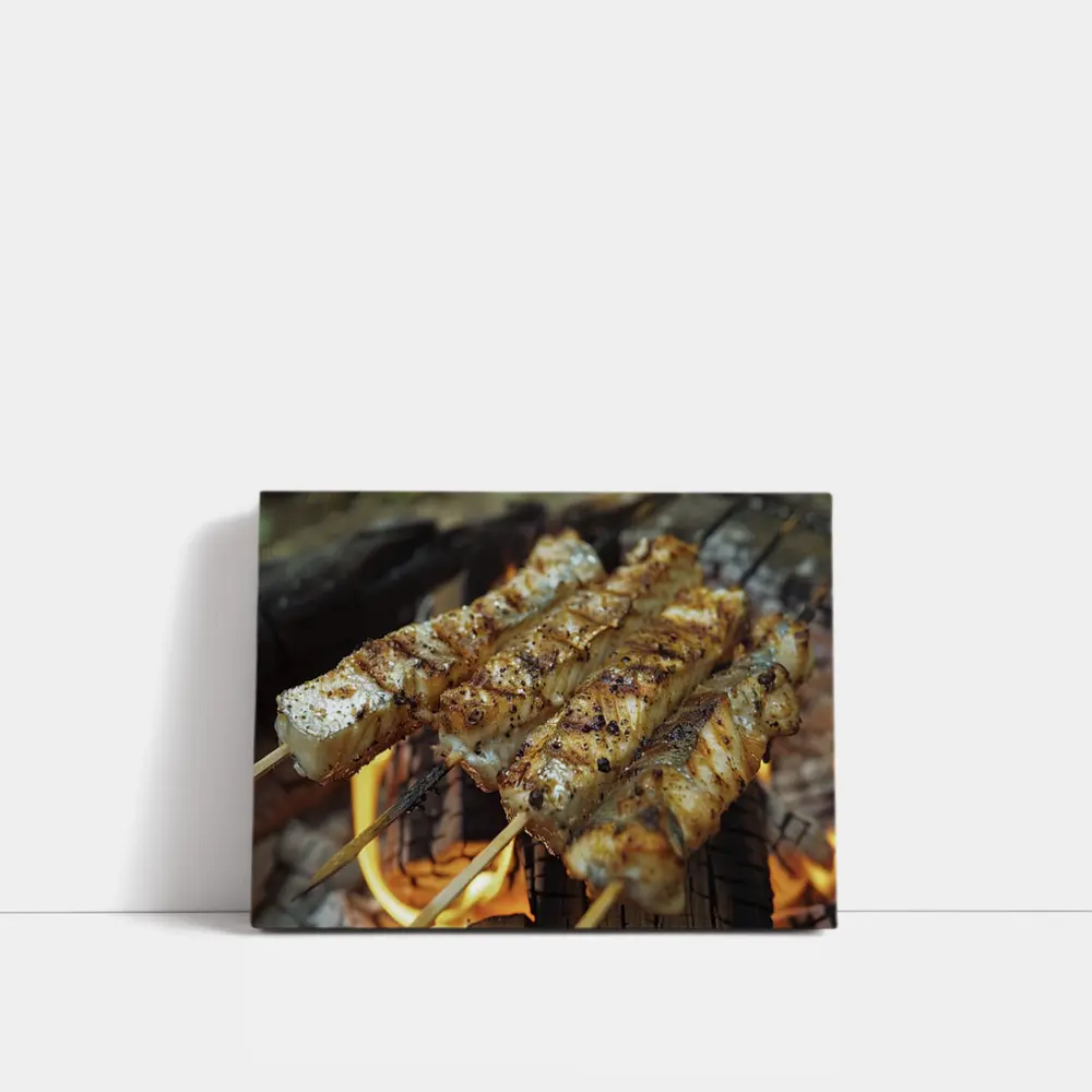 Grilled Fish Skewers Over Open Campfire – Wall Art