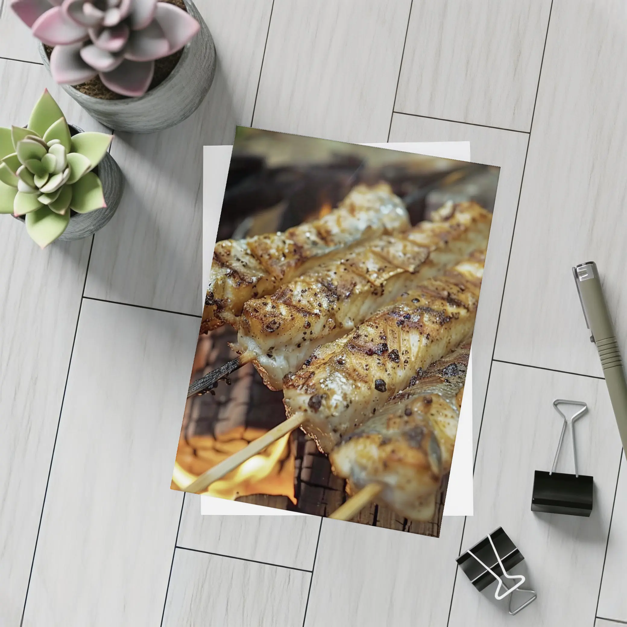 Grilled Fish Skewers Over Open Campfire – Postcards