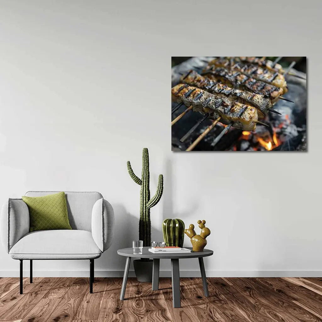 Grilled Fish Skewers Over Open Fire – Wall Art
