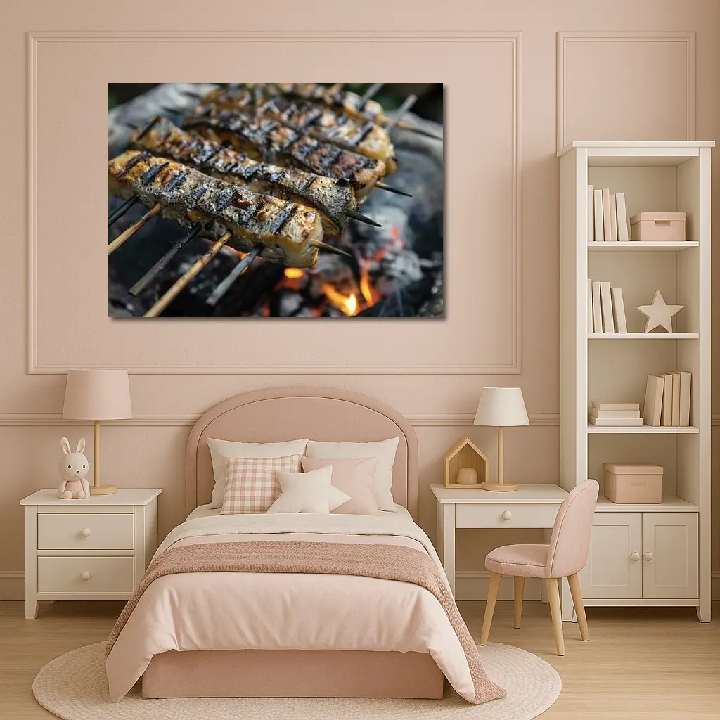 Grilled Fish Skewers Over Open Fire – Wall Art