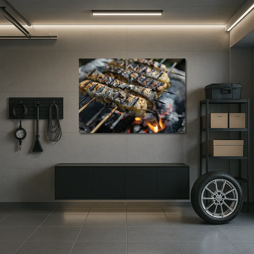 Grilled Fish Skewers Over Open Fire – Wall Art