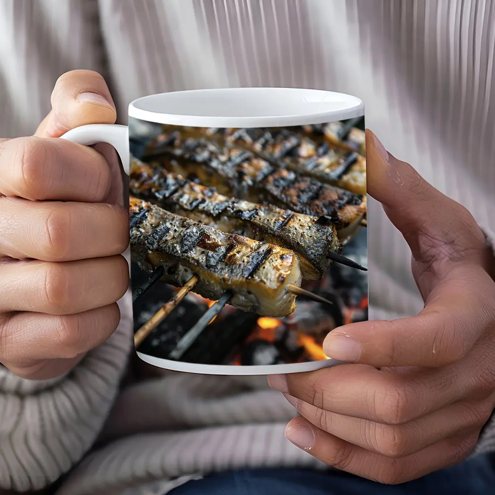 Grilled Fish Skewers Over Open Fire – Mugs