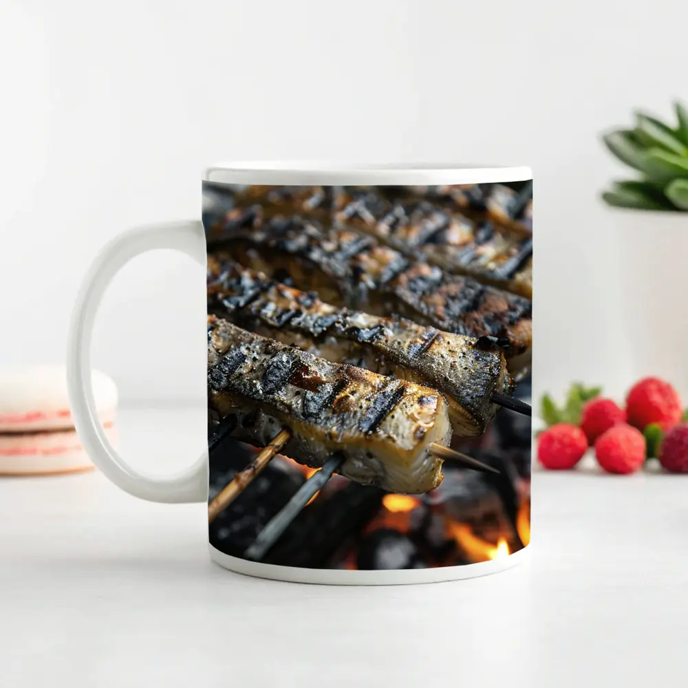 Grilled Fish Skewers Over Open Fire – Mugs