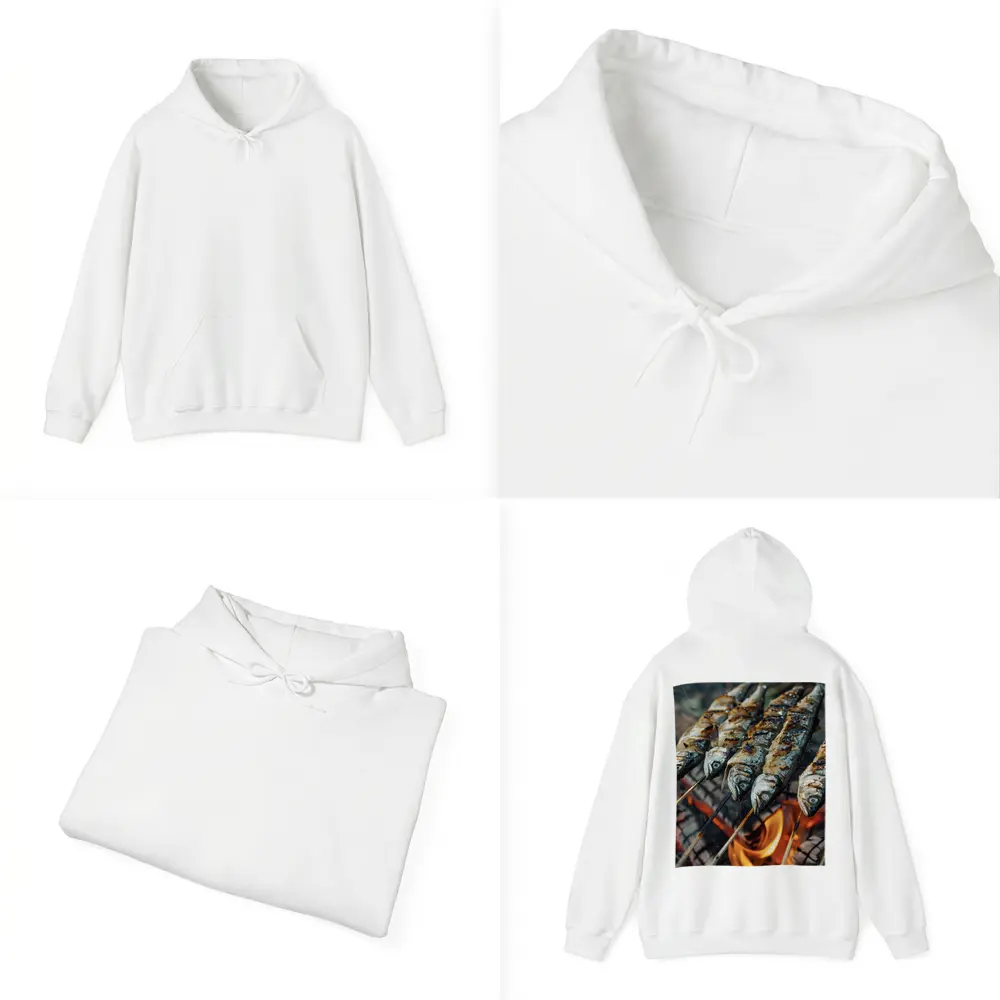 Sardines Grilled on Skewers Over Fire – Hoodies