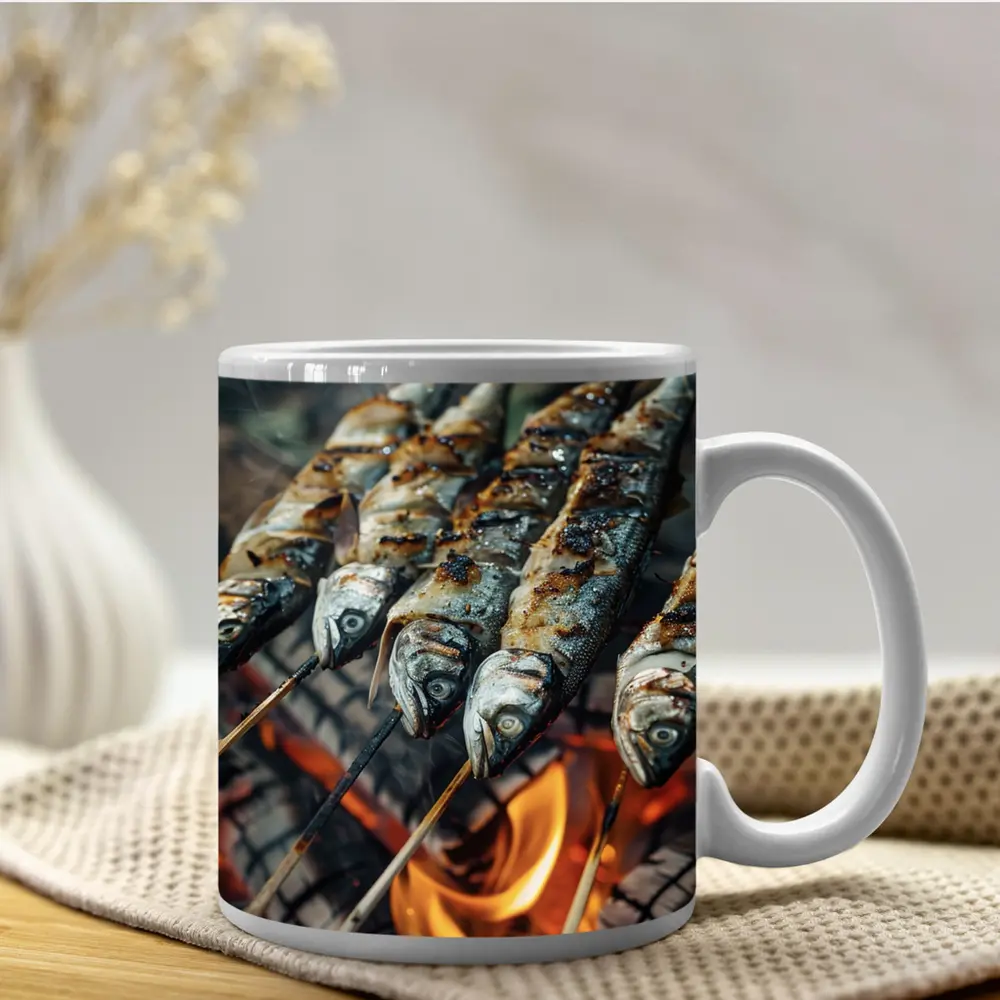 Sardines Grilled on Skewers Over Fire – Mugs