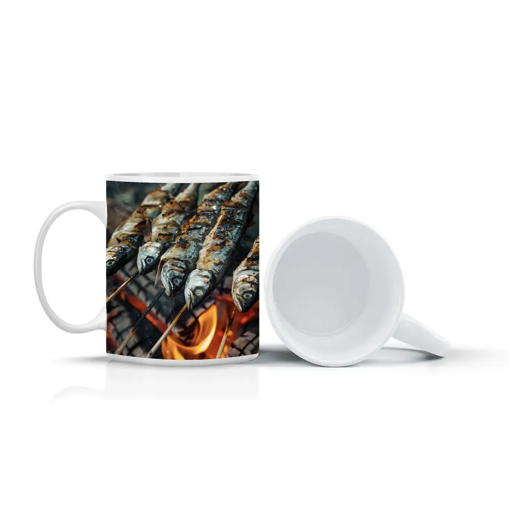 Sardines Grilled on Skewers Over Fire – Mugs