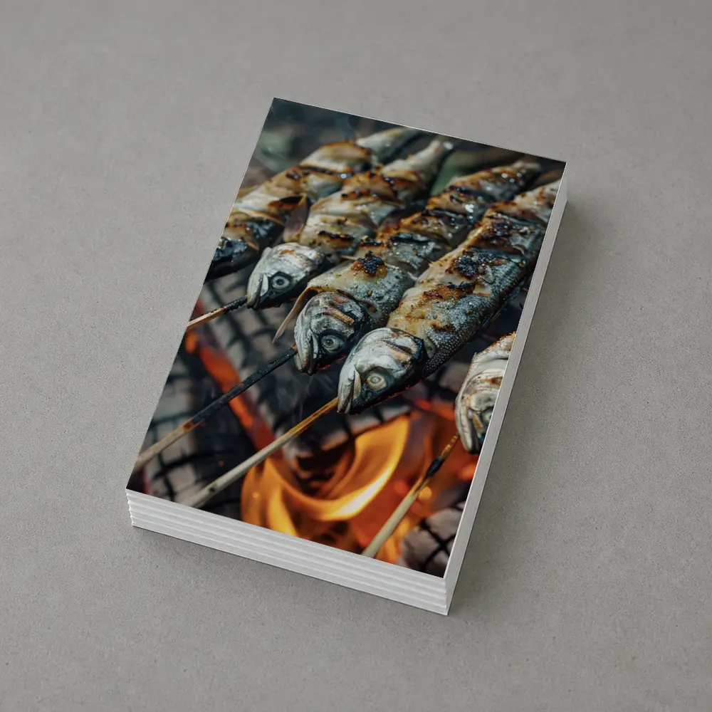 Sardines Grilled on Skewers Over Fire – Postcards