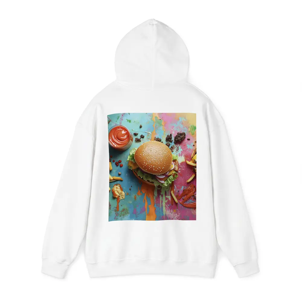 Burgers And Fries On Colorful Paint Background – Hoodies