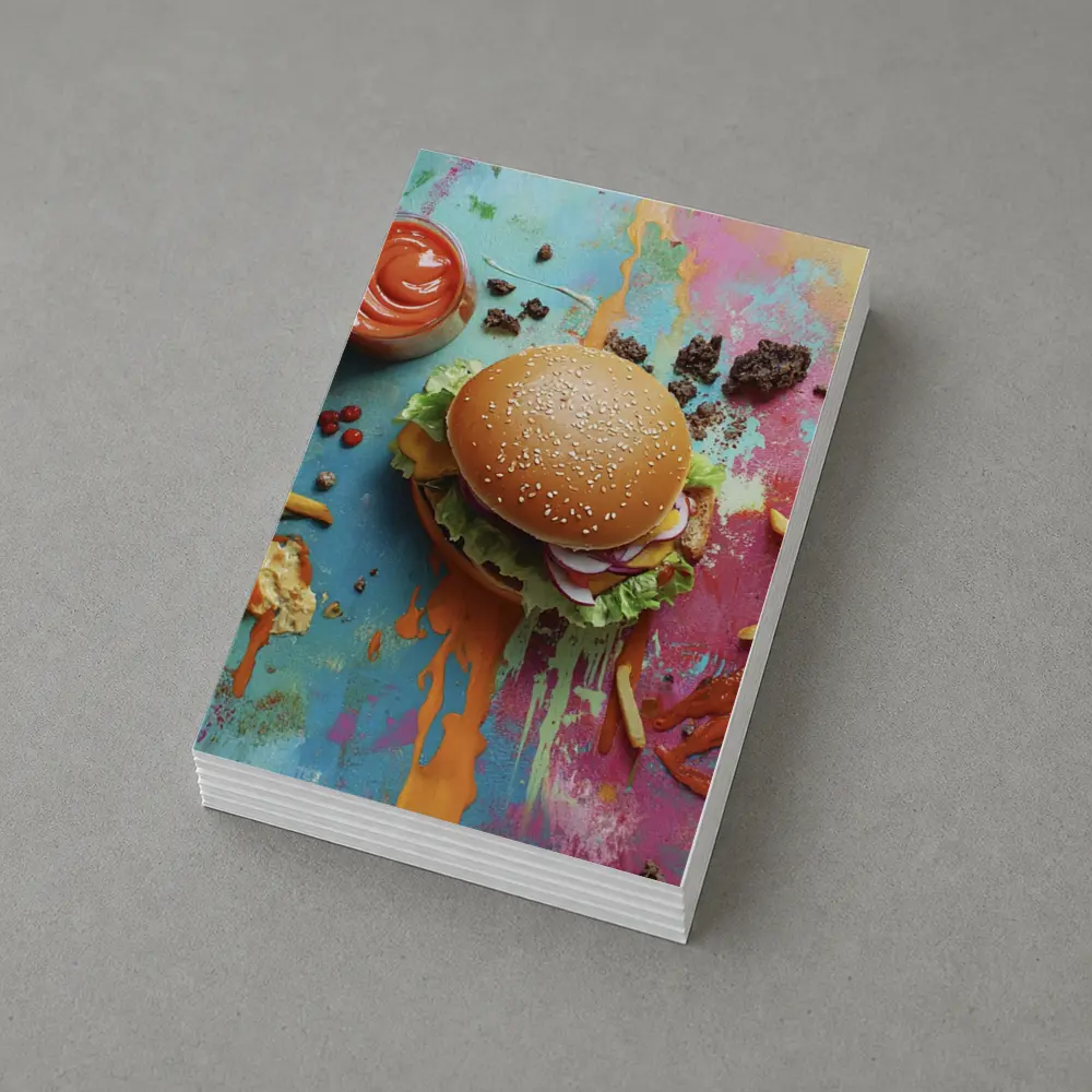 Burgers And Fries On Colorful Paint Background – Postcards