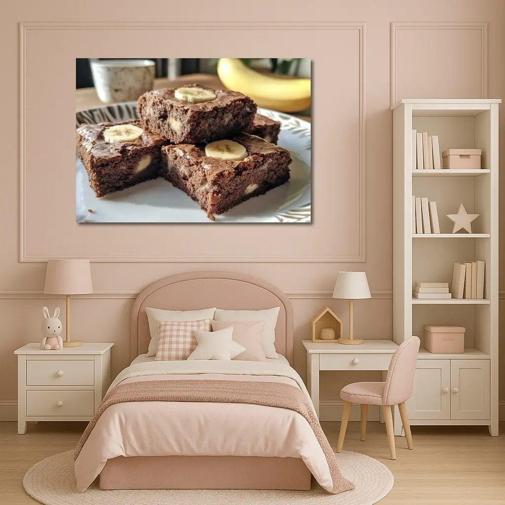 Chocolate Banana Brownies Stack on Plate – Wall Art