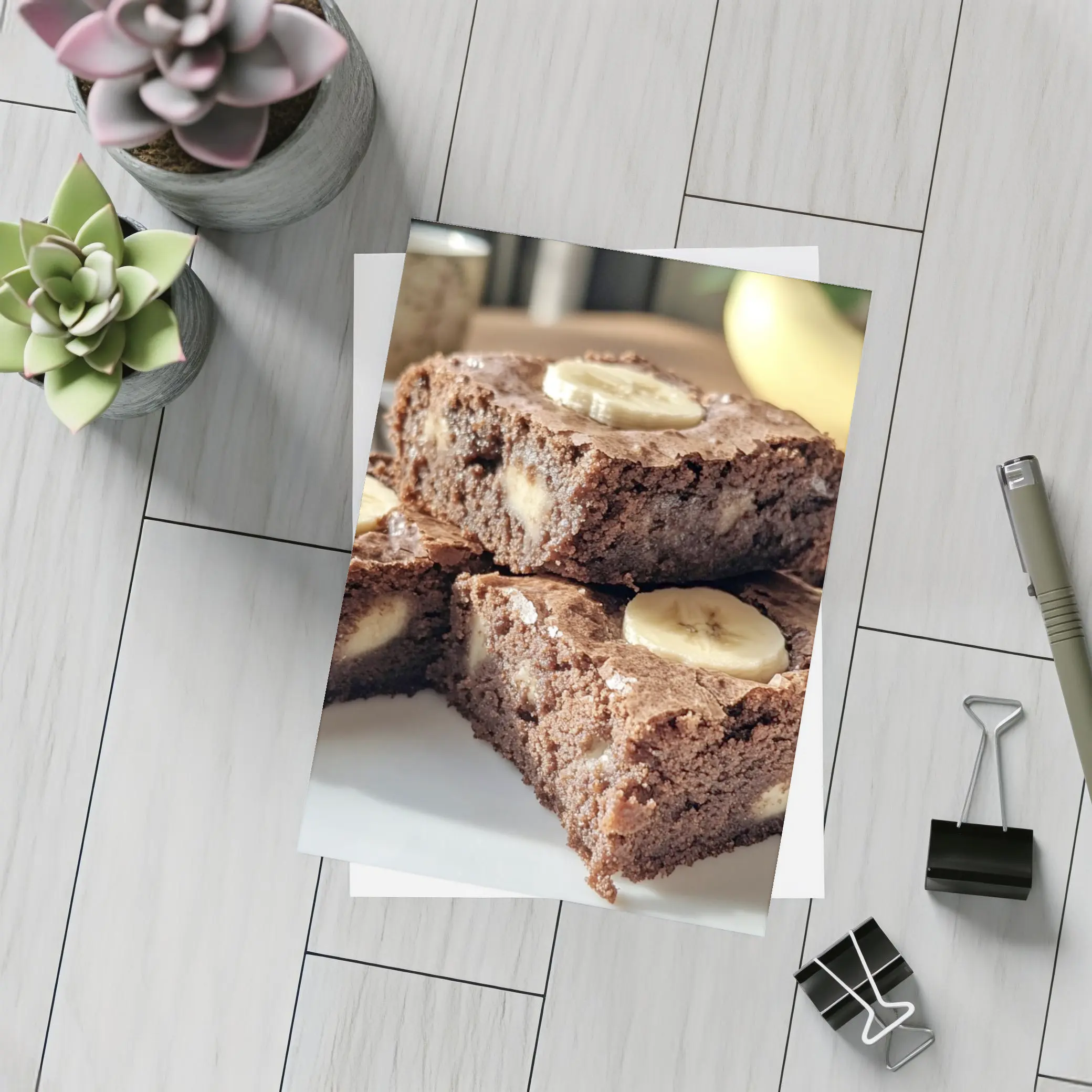 Chocolate Banana Brownies Stack on Plate – Postcards