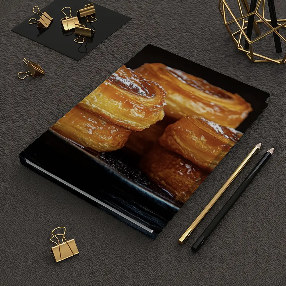 Golden Flaky Pastries On Dark Plate – Notebooks