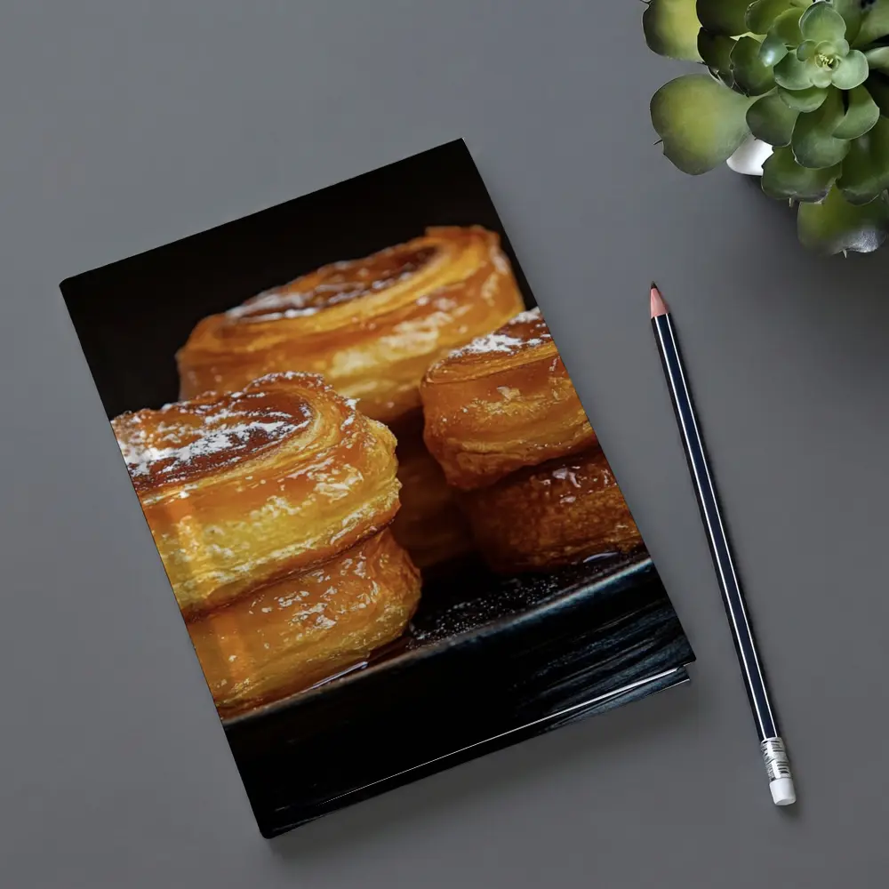 Golden Flaky Pastries On Dark Plate – Notebooks