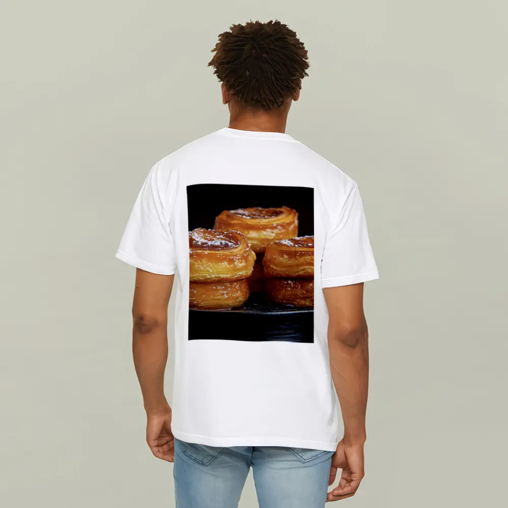 Golden Flaky Pastries On Dark Plate – T-Shirts