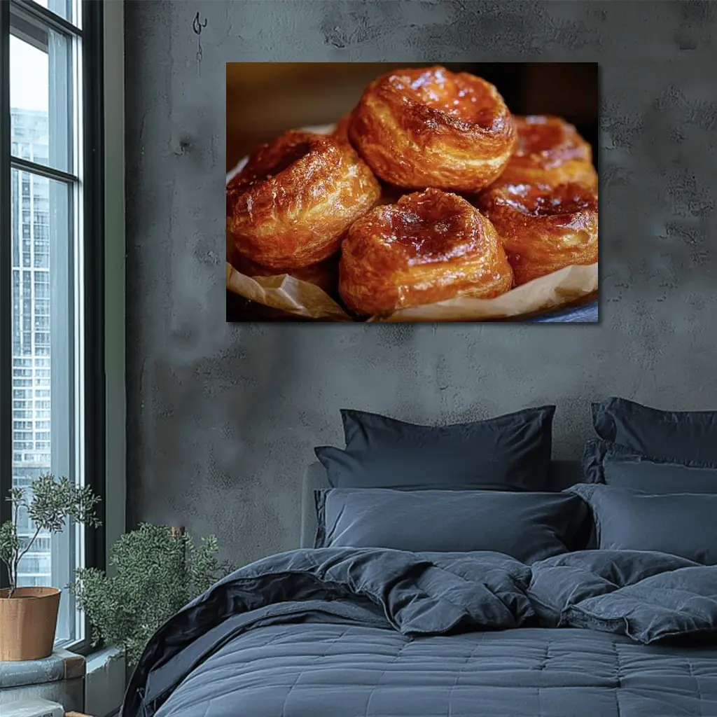 Golden Glazed Kouign Amann Pastries Rustic Basket – Wall Art