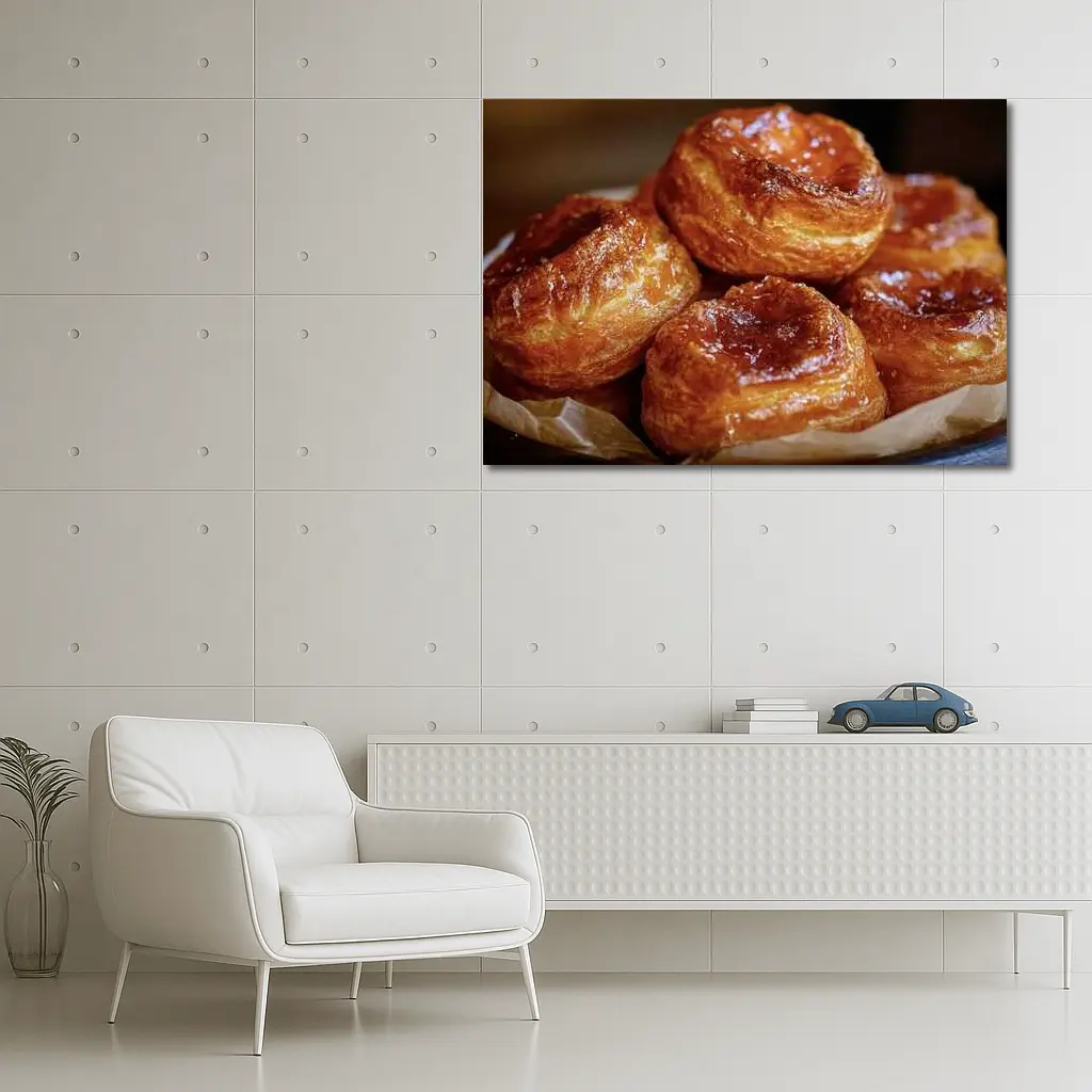 Golden Glazed Kouign Amann Pastries Rustic Basket – Wall Art