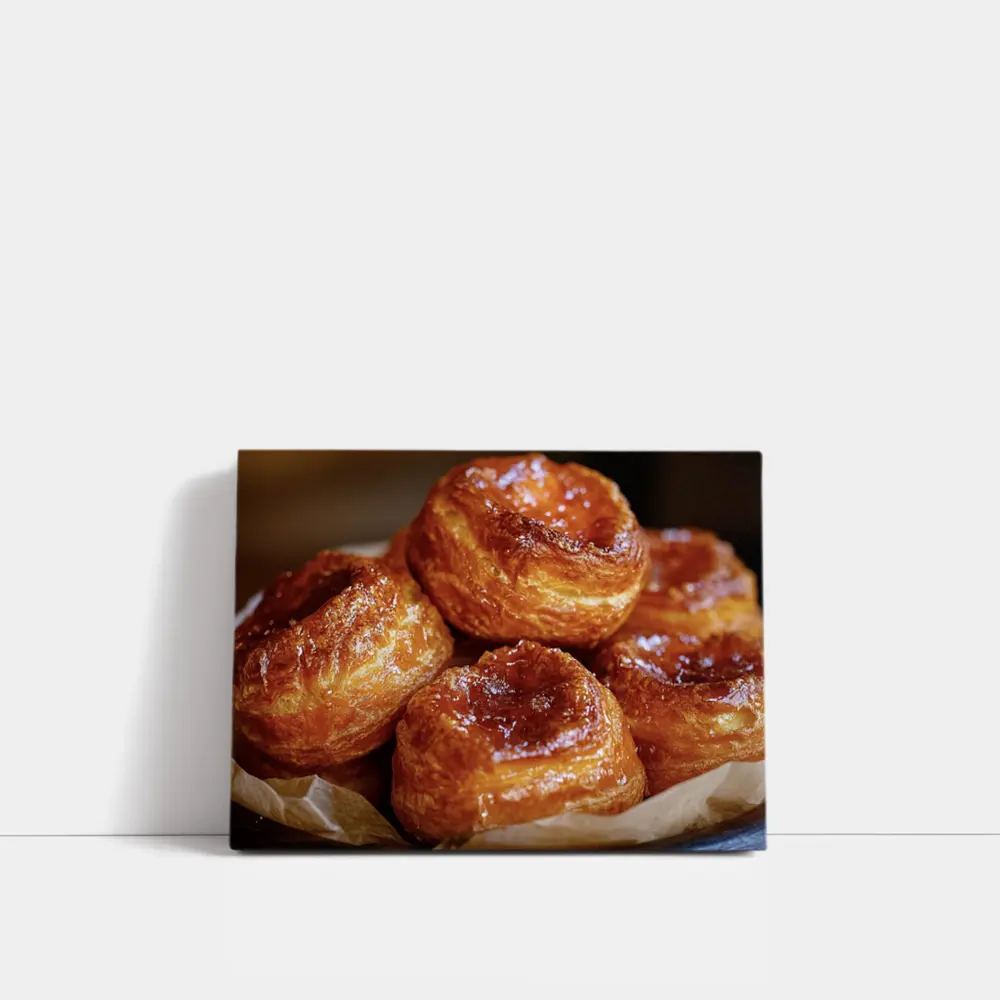 Golden Glazed Kouign Amann Pastries Rustic Basket – Wall Art