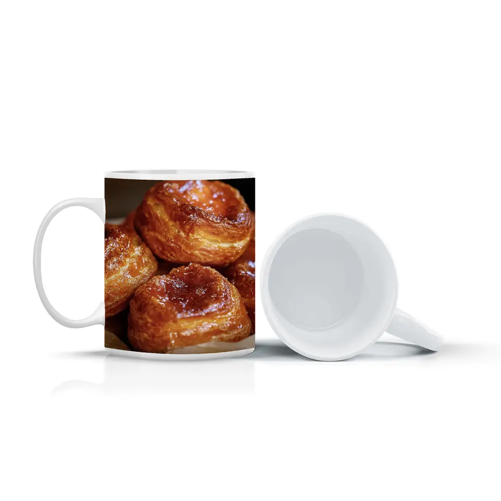 Golden Glazed Kouign Amann Pastries Rustic Basket – Mugs