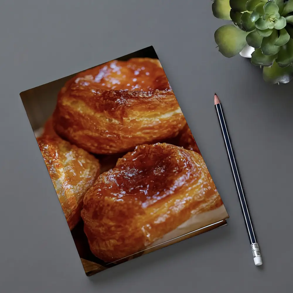 Golden Glazed Kouign Amann Pastries Rustic Basket – Notebooks