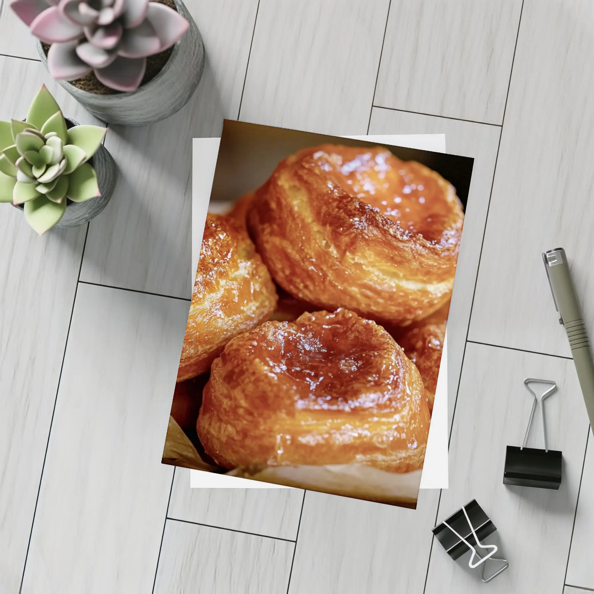 Golden Glazed Kouign Amann Pastries Rustic Basket – Postcards