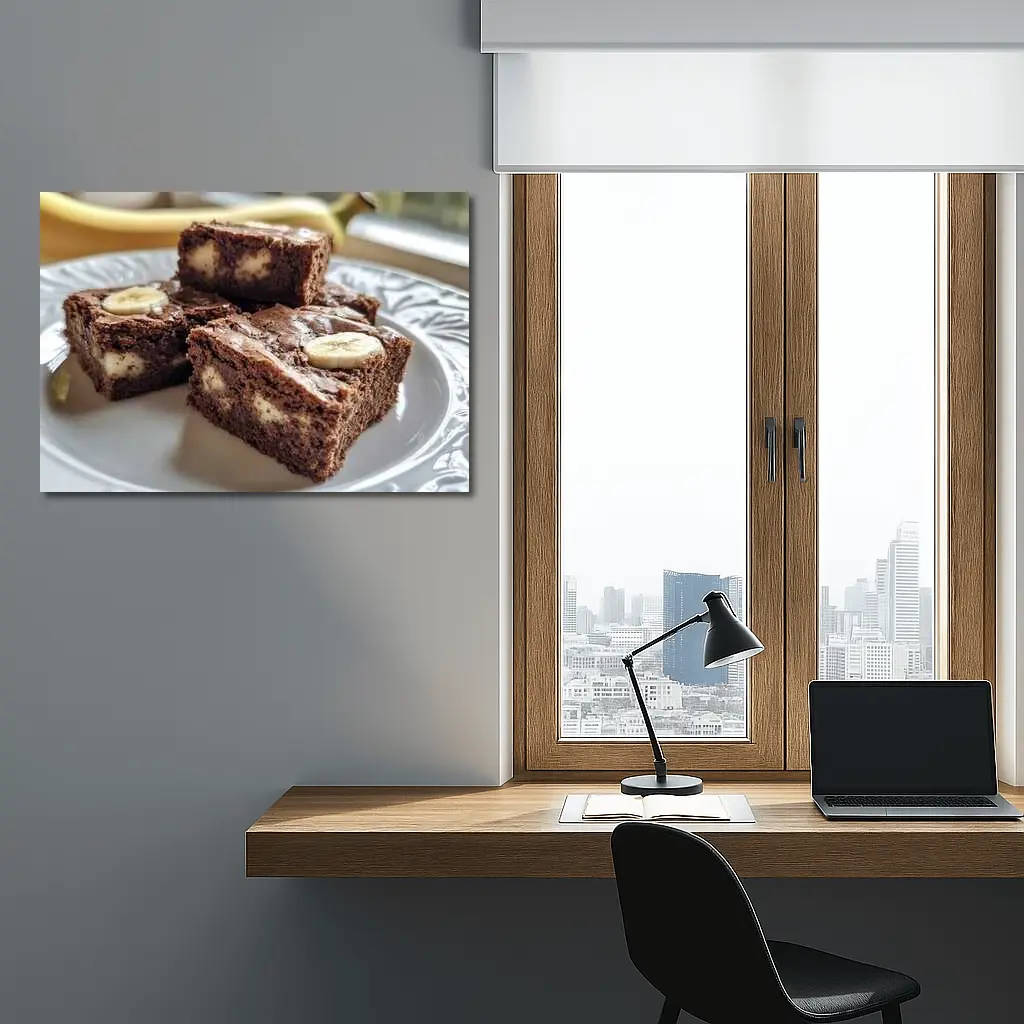 Chocolate Banana Brownies on White Plate – Wall Art
