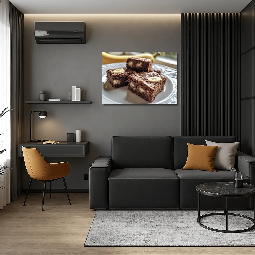 Chocolate Banana Brownies on White Plate – Wall Art