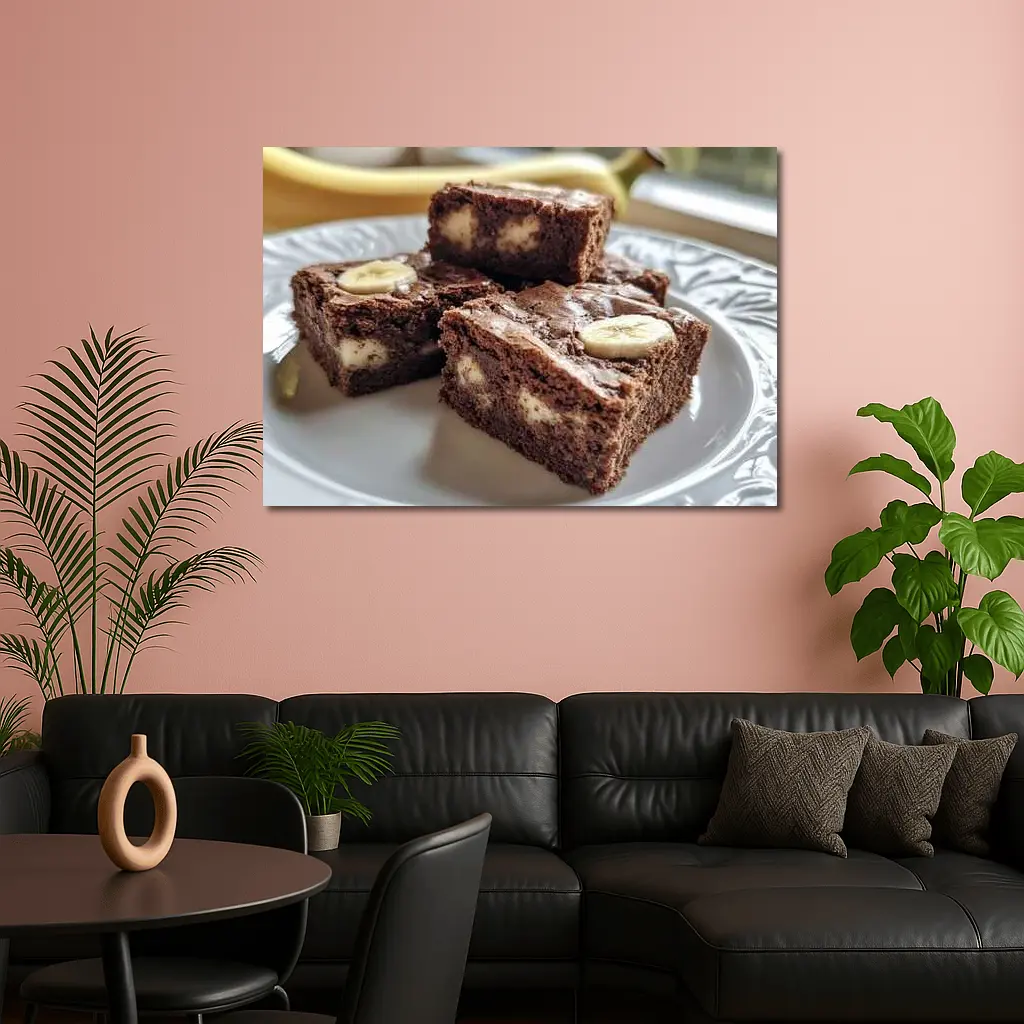 Chocolate Banana Brownies on White Plate – Wall Art