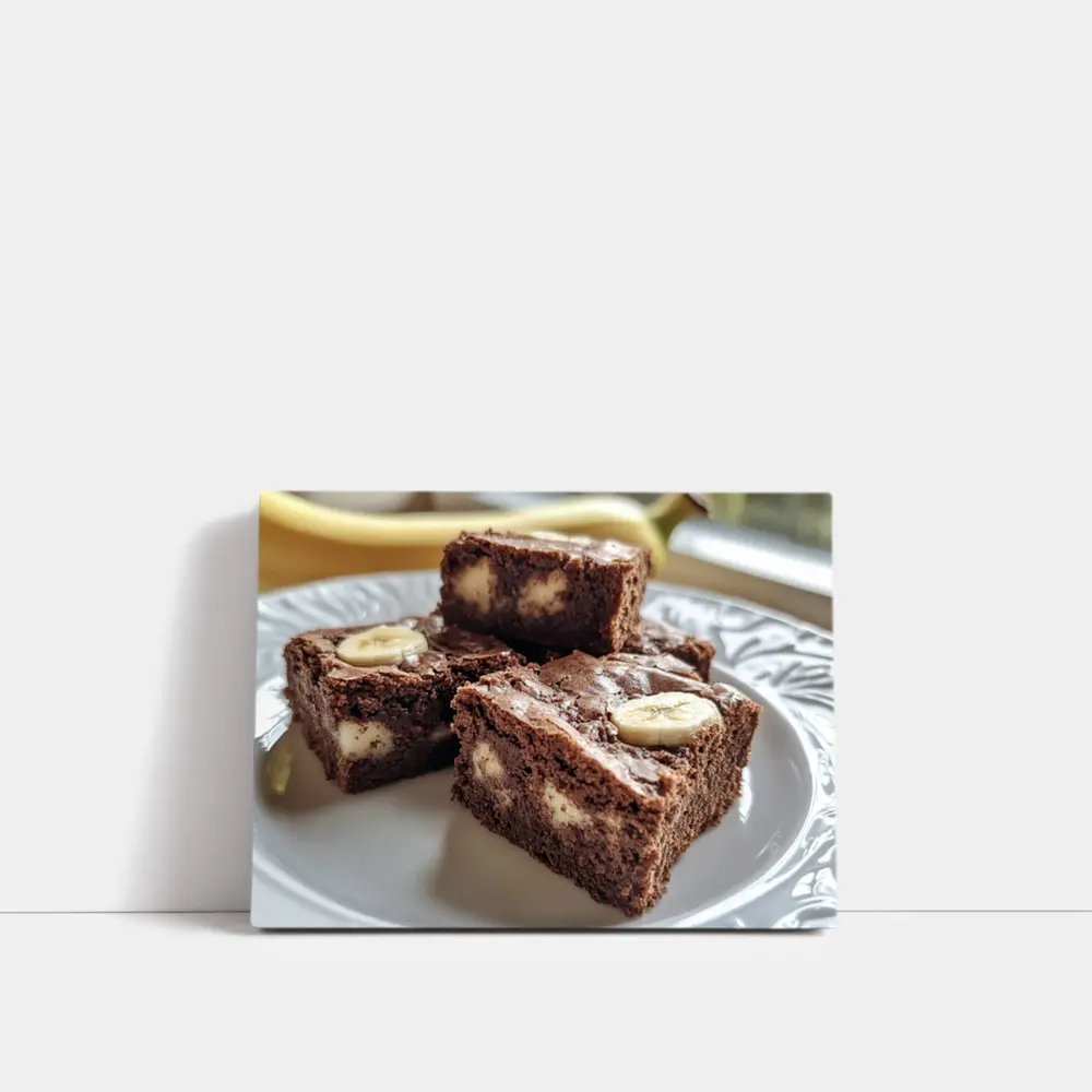 Chocolate Banana Brownies on White Plate – Wall Art