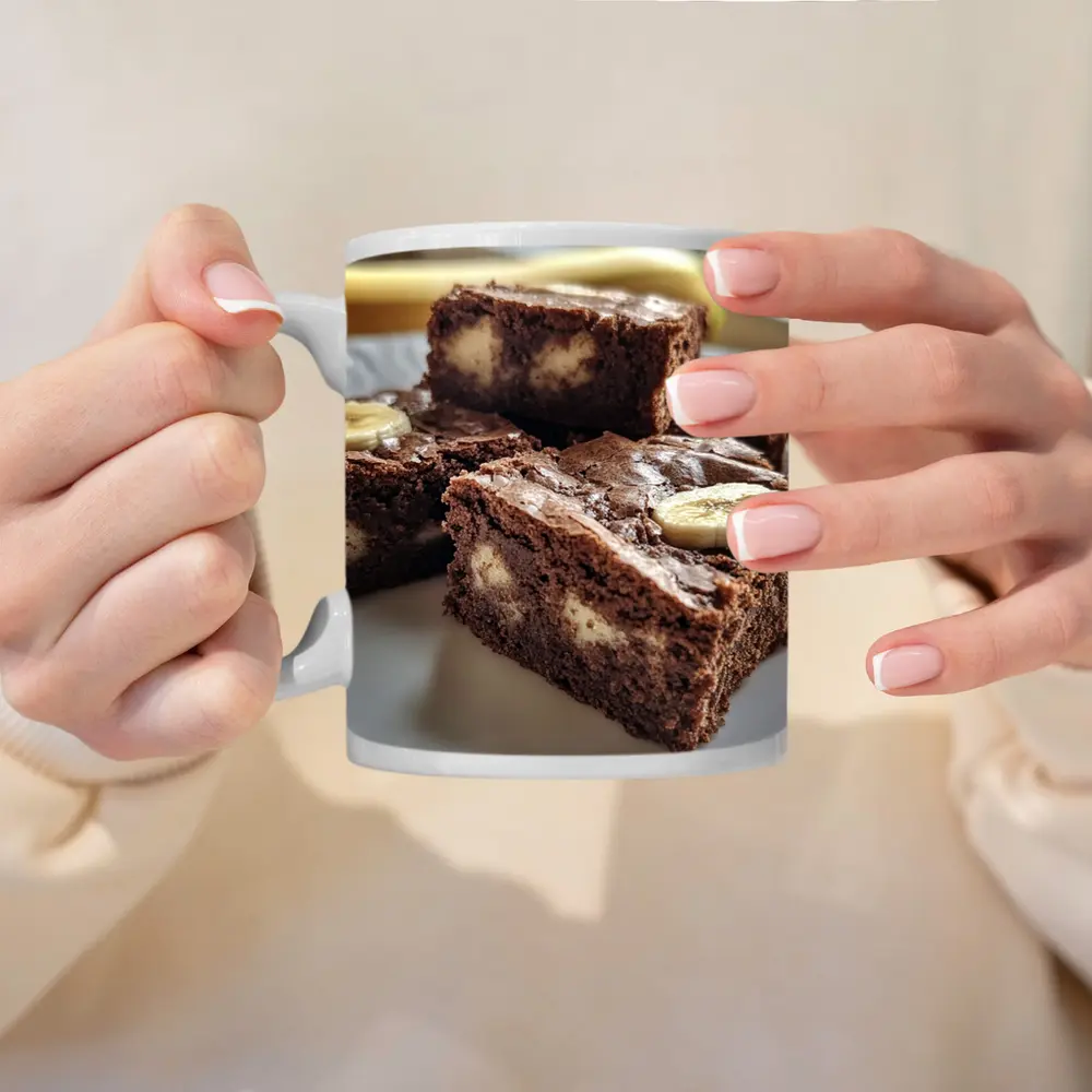 Chocolate Banana Brownies on White Plate – Mugs