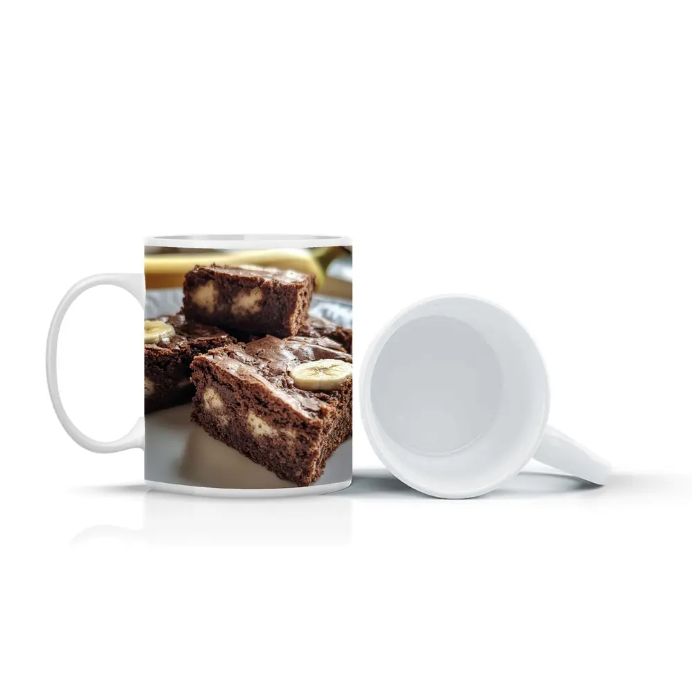 Chocolate Banana Brownies on White Plate – Mugs
